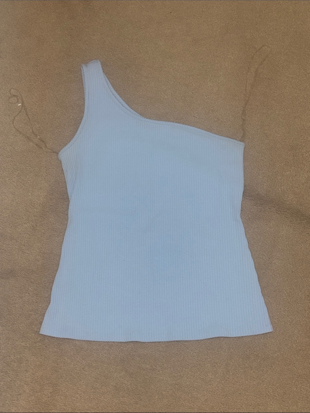 One-Shoulder Ribbed Tank Top - Soft Blue